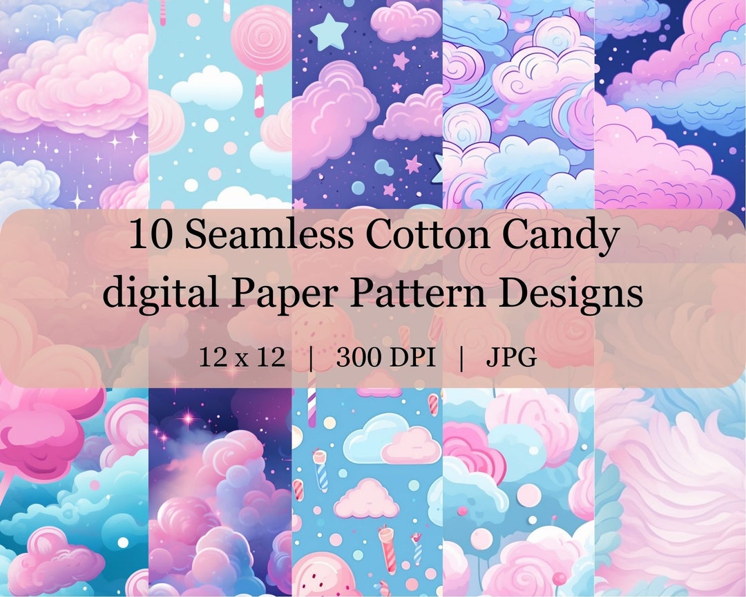 10 Seamless Cotton Candy Digital Transfer Paper, Adjustable Repeating ...