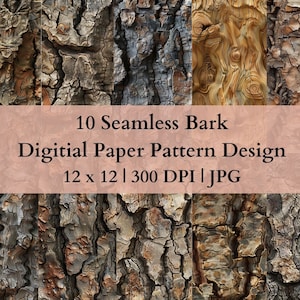 10 Seamless Bark Digital Transfer Paper, Adjustable Repeating Print Pattern, Graphic Vector Design Wallpaper High Res Art Texture Template