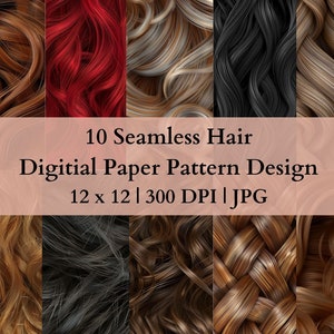 10 Seamless Hair Digital Transfer Paper, Adjustable Repeating Print Pattern, Graphic Vector Design Wallpaper High Res Art Texture Template