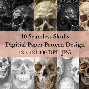10 Seamless Skulls Digital Transfer Paper, Adjustable Repeating Print Pattern, Graphic Vector Design Wallpaper High Res Art Texture Template