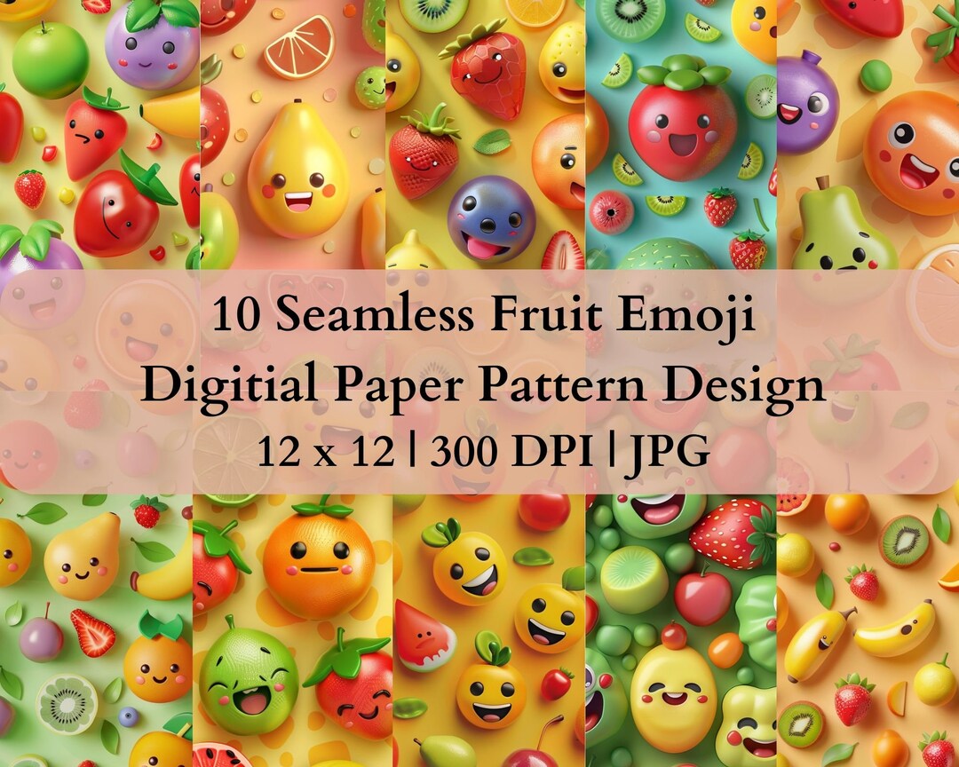 10 Seamless Fruit Emoji Digital Transfer Paper, Adjustable Repeating ...