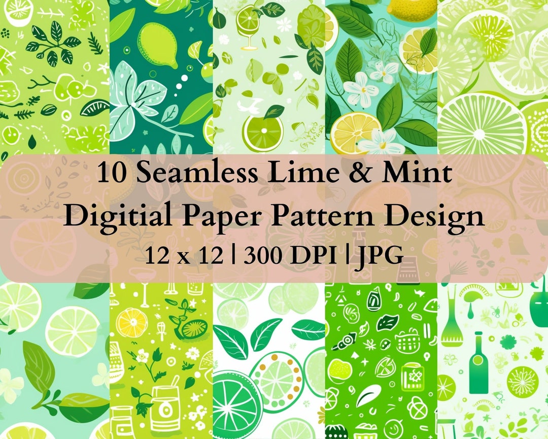 10 Seamless Lime & Mint Digital Transfer Paper, Adjustable Repeating ...