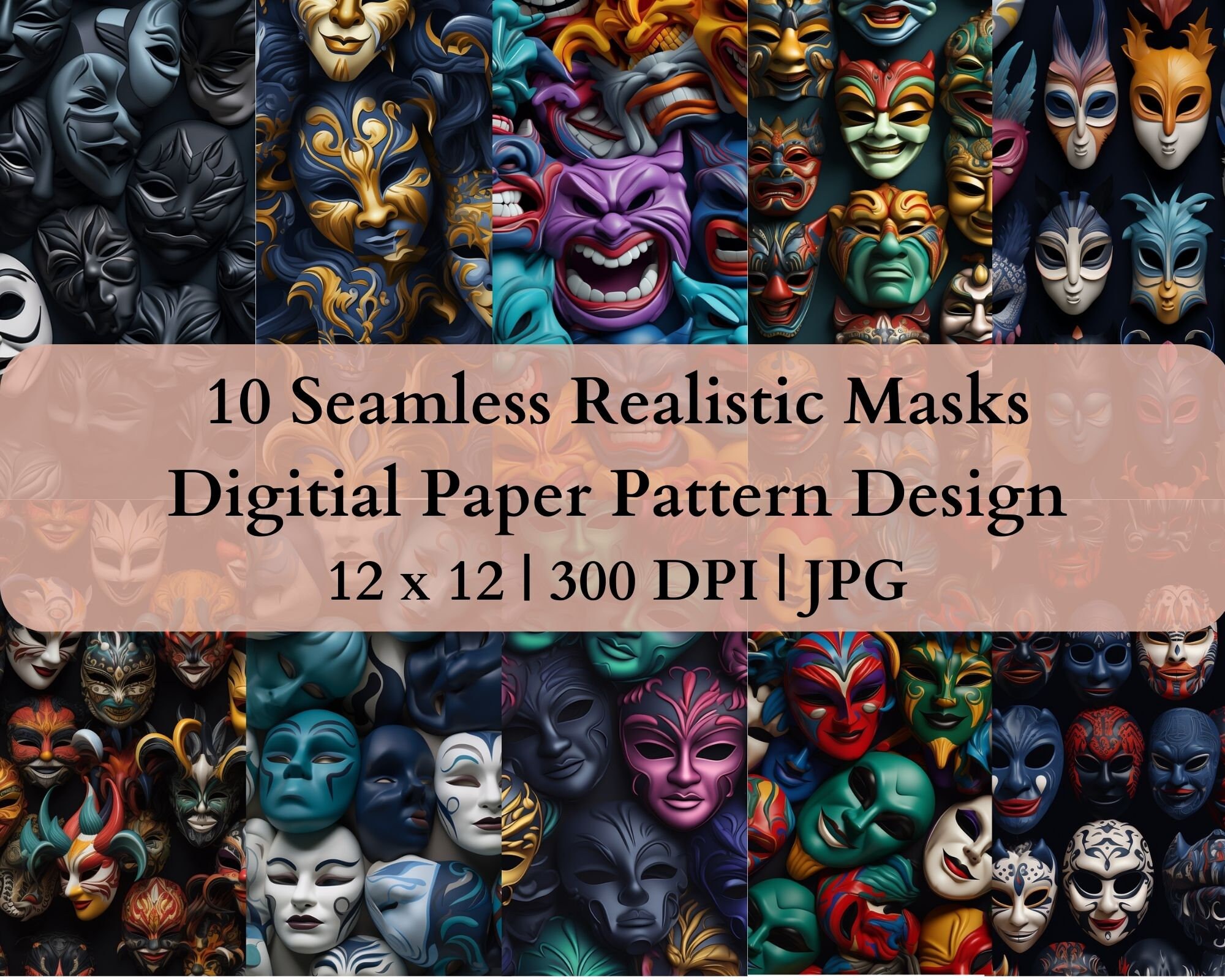 10 Seamless Realistic Masks Digital Transfer Paper, Adjustable ...