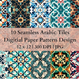 10 Seamless Arabic Tiles Digital Transfer Paper, Adjustable Repeating Print Pattern, Graphic Vector Design, High Res Art Texture Template