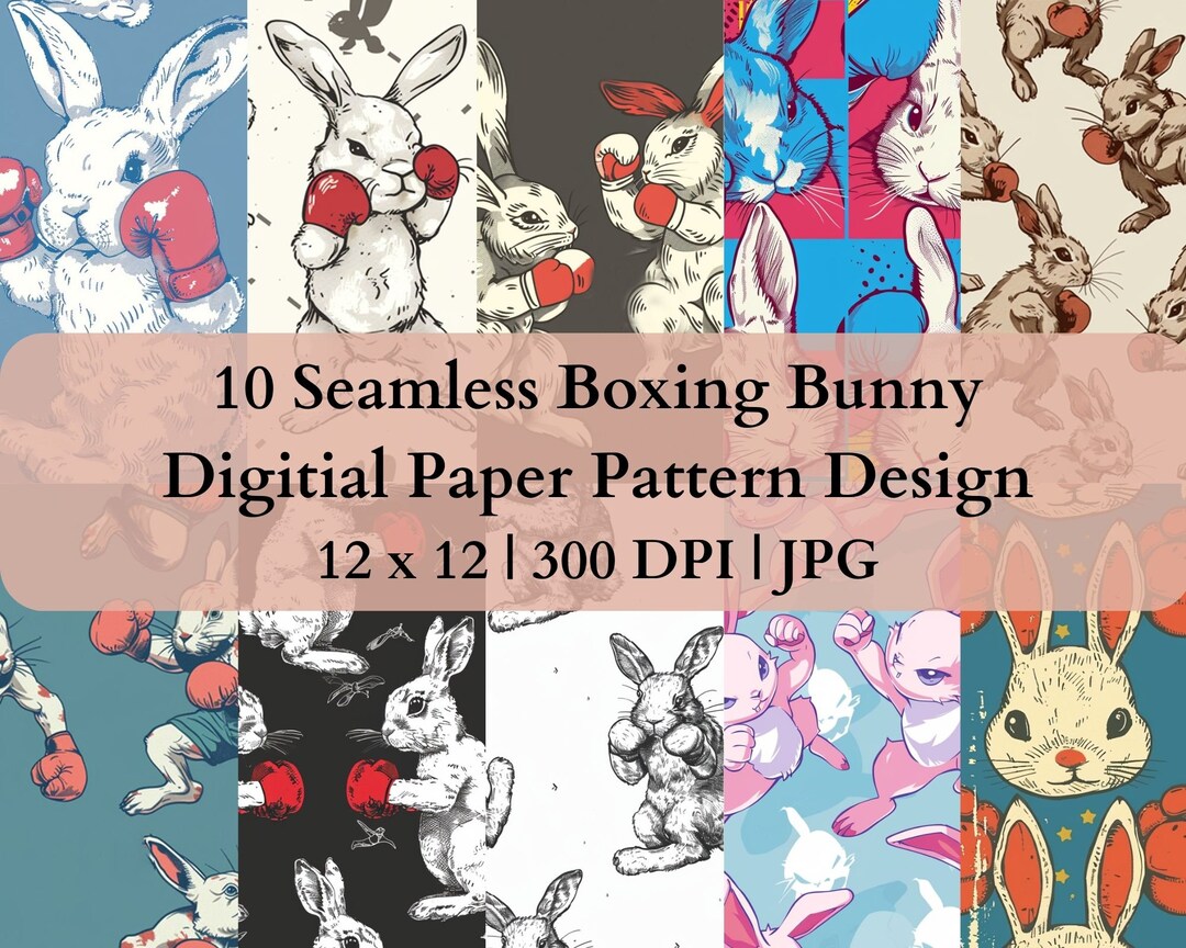10 Seamless Boxing Bunny Digital Transfer Paper, Adjustable Repeating ...