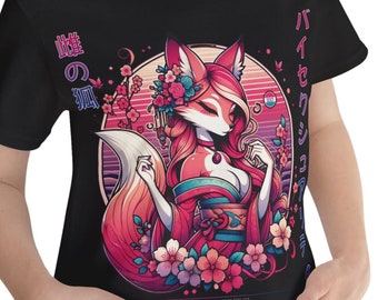 Fox T-Shirt Fox Lover Gift, Kitsune Vixen Japanese Art, Nature Lover Tee, Floral Fox Shirt, Animal Lover Bisexual Aesthetics LGBTQIA+ Tshirt