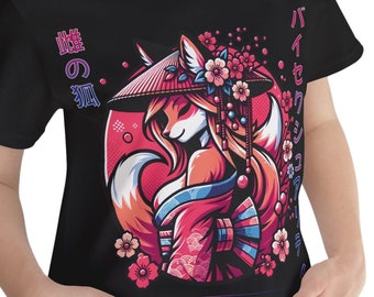 Fox T-Shirt Fox Lover Gift, Outdoors Kitsune Japanese Art, Nature Lover Tee, Floral Fox Shirt, Animal Lover Bisexual Aesthetics LGBTQ Tshirt