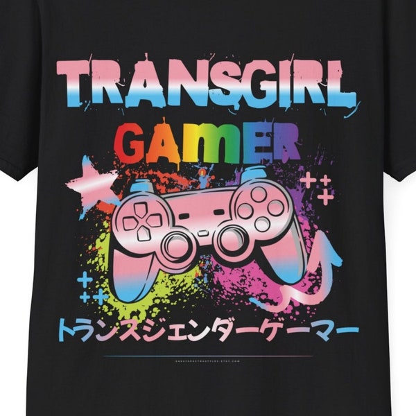 Transgirl Gamer, Transgender Gamer Tee, Japanese Art Aesthetics, Video Gamer T-Gurls, MTF Style Gifts, Subtle LGBTQIA+ Pride, Softstyle Tees