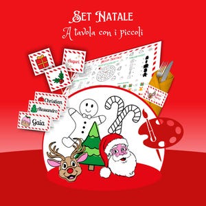 Set Pranzo di Natale: Tovaglietta Natalizia, Segnaposti Natalizi, Portatovaglioli Natalizi, Tag natalizi per aperitivo