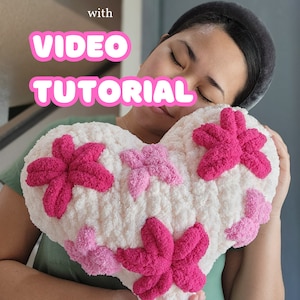 Heart Pillow with Surface Embroidered Flowers Pattern with Video Tutorial