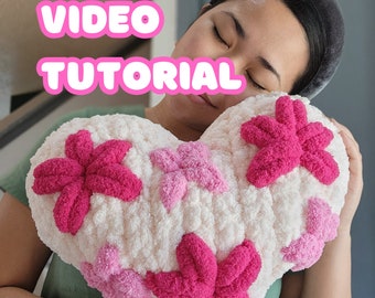 Heart Pillow with Surface Embroidered Flowers Pattern with Video Tutorial