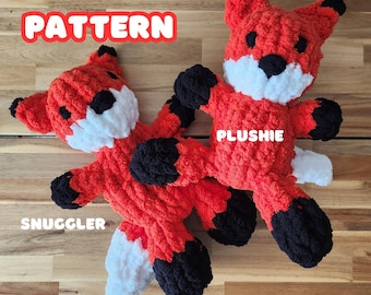 Patrón de peluche y muñeco de zorro para acurrucarse a mano de punto grueso con videotutorial