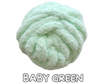 Baby Green Chunky Chenille Yarn Jumbo 7, 28yards, 8 oz, Super Bulky , Plush Yarn,  Fingerknit, Handknit, Handcrochet Chunky