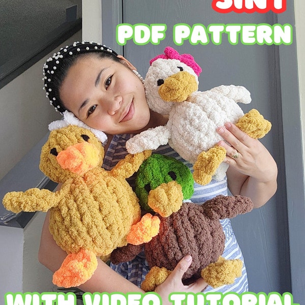 3in1 Duck Plushie Pattern with Video Tutorial Handknit Mallard White Duck Yellow Duck Amigurumi Plushie Pattern