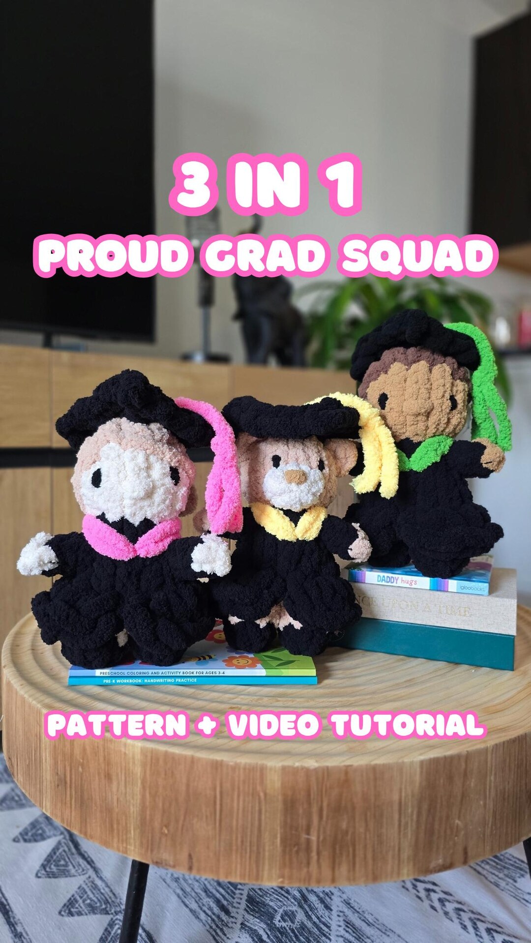 Handknit Graduation Girl and Boy and Graduation Bear Plushie Pattern ...