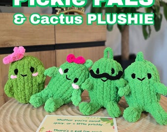 Handstickat Pickle Pals & Cactus Plushie-mönster med videohandledning | Mr. Pickle | Ms. Pickle | Kaktus | Pickle Plush