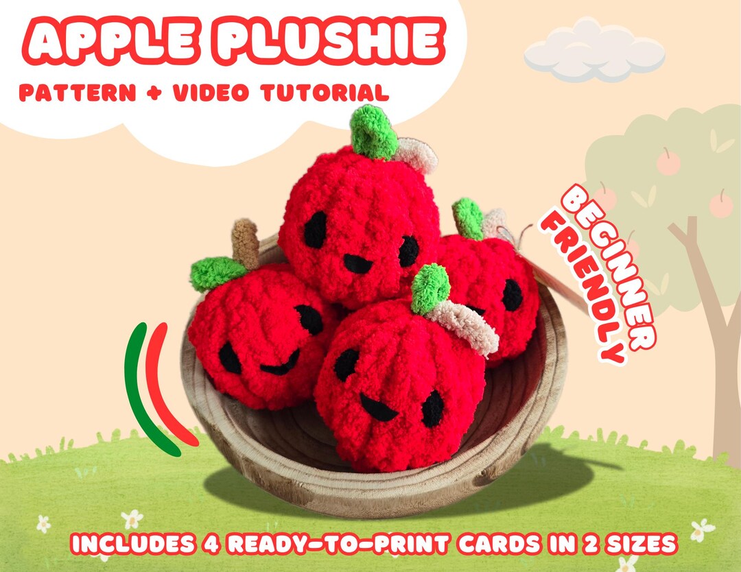 Handknit Apple Plushie Pattern With Video Tutorial for Beginners With ...