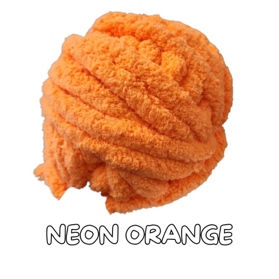 Neon Orange Chunky Chenille Yarn Jumbo 7 8oz 26yards Fingerknit Handknit Handcrochet Chunky Super Bulky Yarn