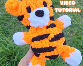 Fingerknit Chunky Tiger Safari Animal Plushie Pattern with Video Tutorial Tiger Amigurumi Stuffed Toy