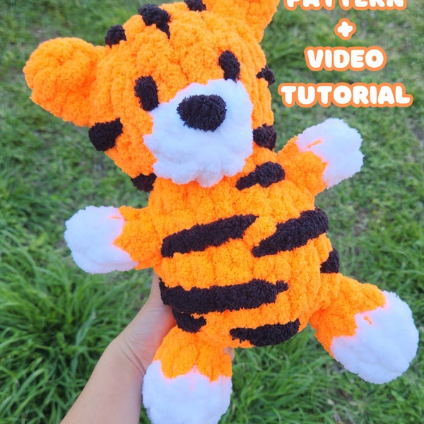 Fingerknit Chunky Tiger Safari Animal Plushie Pattern with Video Tutorial Tiger Amigurumi Stuffed Toy