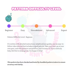 Puede incluir: Gr&aacute;fico que ilustra los niveles de dificultad de un patr&oacute;n, desde Principiante hasta Experto, con una escala codificada por colores. El texto describe las caracter&iacute;sticas del patr&oacute;n y su comprobaci&oacute;n de precisi&oacute;n.