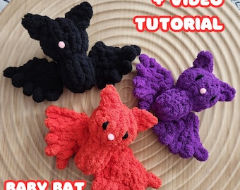 Fingerknit Baby Bat Plushie Pattern with Video Tutorial Halloween Bat Plushie