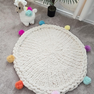 Handgestrickte runde Baby Spielmatte Muster mit Video Anleitung