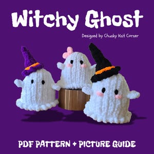Motif de peluche fantôme sorcière tricoté à la main avec guide illustré