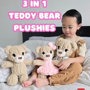 Modello PDF per orsacchiotti di peluche 3 in 1 lavorati a mano con tutorial video, orsetti con abiti, guida gratuita per la modifica di orsacchiotti di peluche in stile scrapbooking