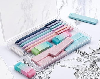 Cute Mechanical Pencil Set, 6PCS Pastel Pencils 0.5mm & 0.7mm Pencil Lead, 3PCS Erasers and 9PCS Eraser Refill, Aesthetic Mechanical Pencils