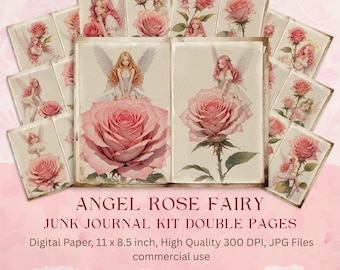 Angel Rose Junk Journal Kit, Vintage Style Pages (Digital Download)
