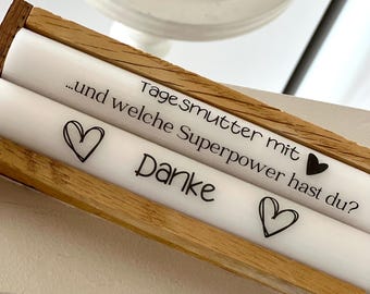 Kerzenset  - „Tagesmutter mit Herz - und welche Superpower hast du?“ + „Danke“ für Erzieher, Kindergärtnerinnen, Tagesmütter als Dankeschön