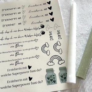 PDF print template educator with heart - candle slide film, water slide film, transfer film, candle stickers, make your own candle tattoos