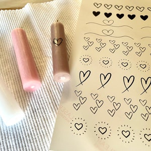 PDF print template hearts for candles - make your own candle slide film, water slide film, transfer film, candle stickers, candle tattoos