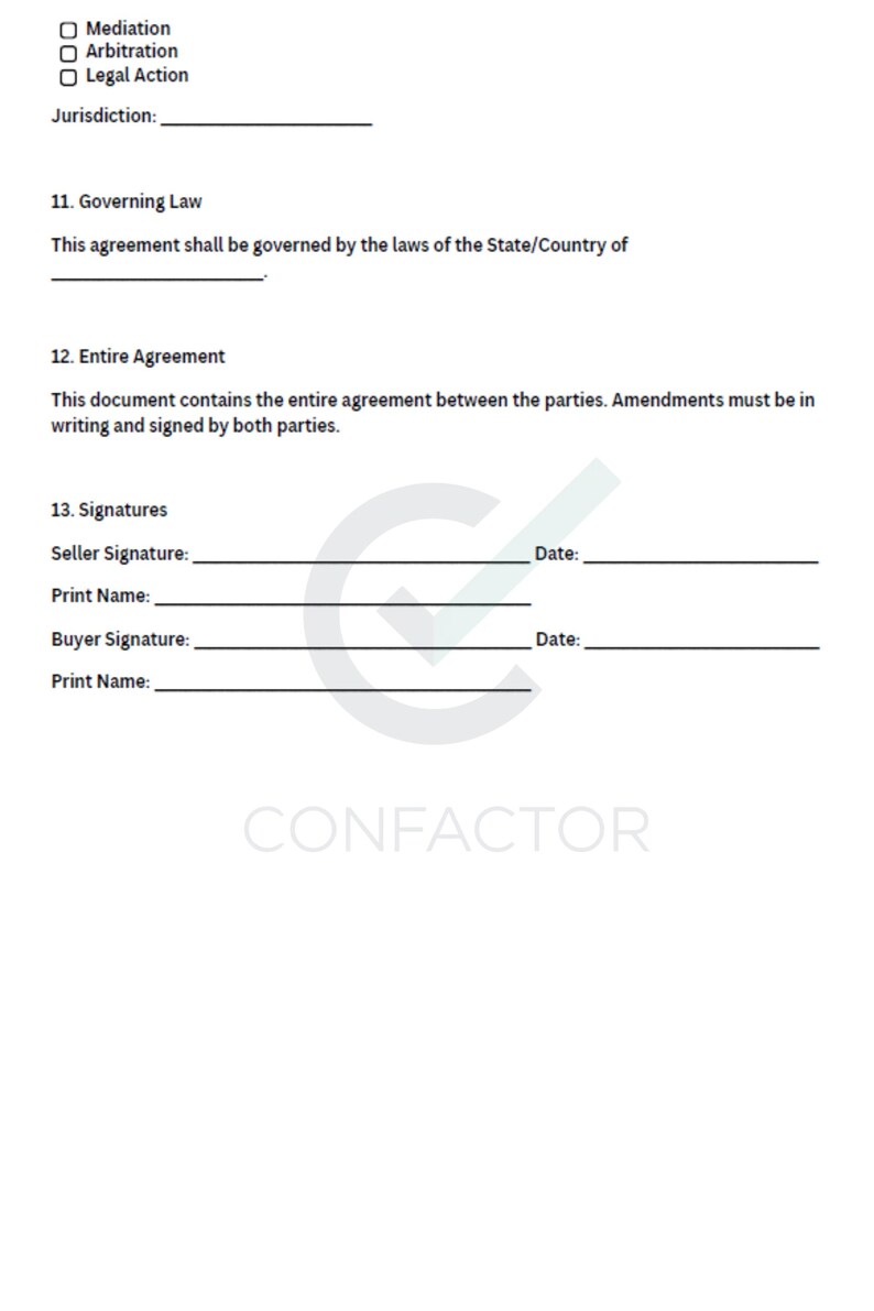 Sales Contract Template: Fillable PDF Purchase Agreement - Etsy