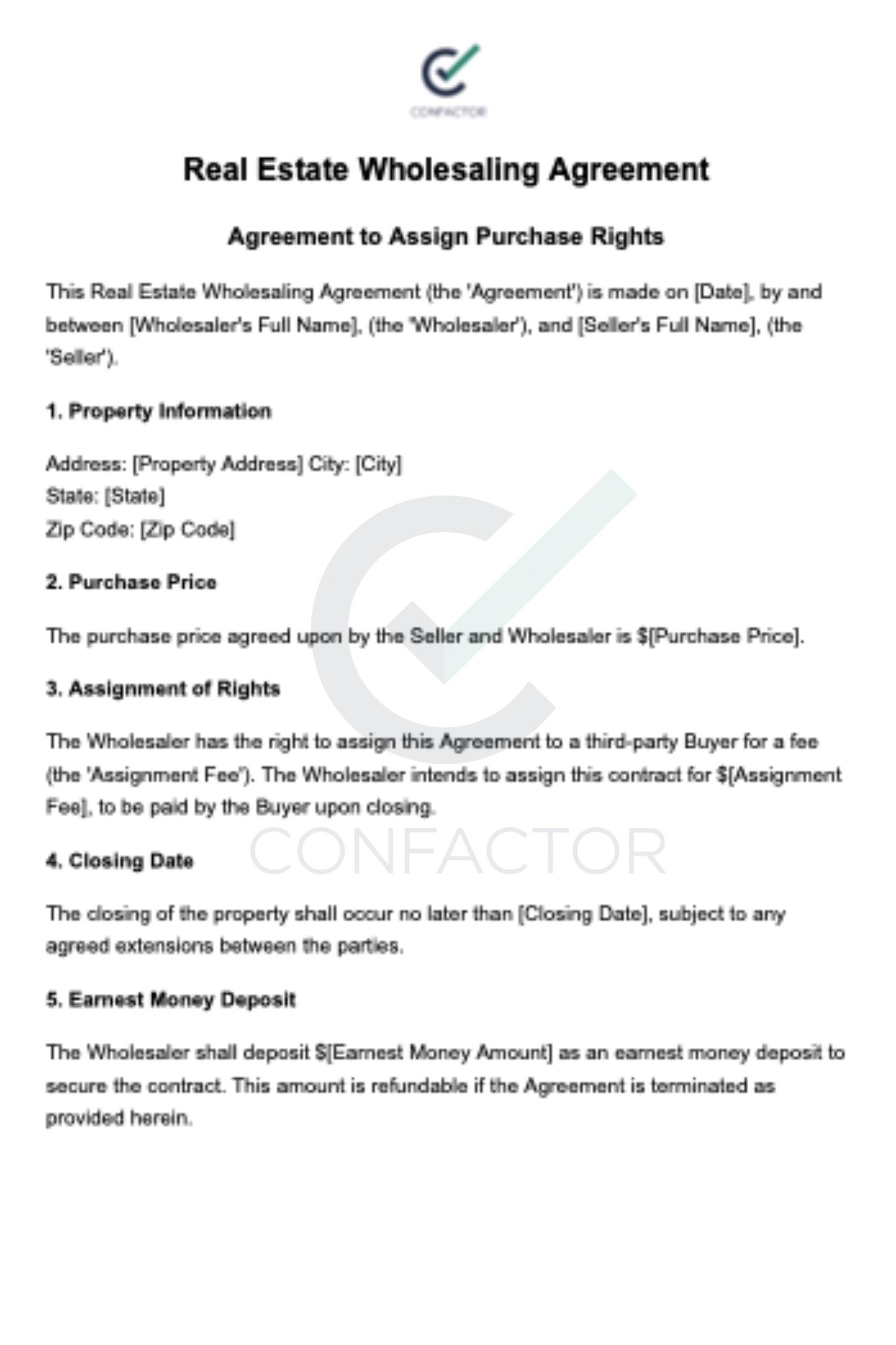 Real Estate Wholesaling Agreement wholesale House Contract wholesale