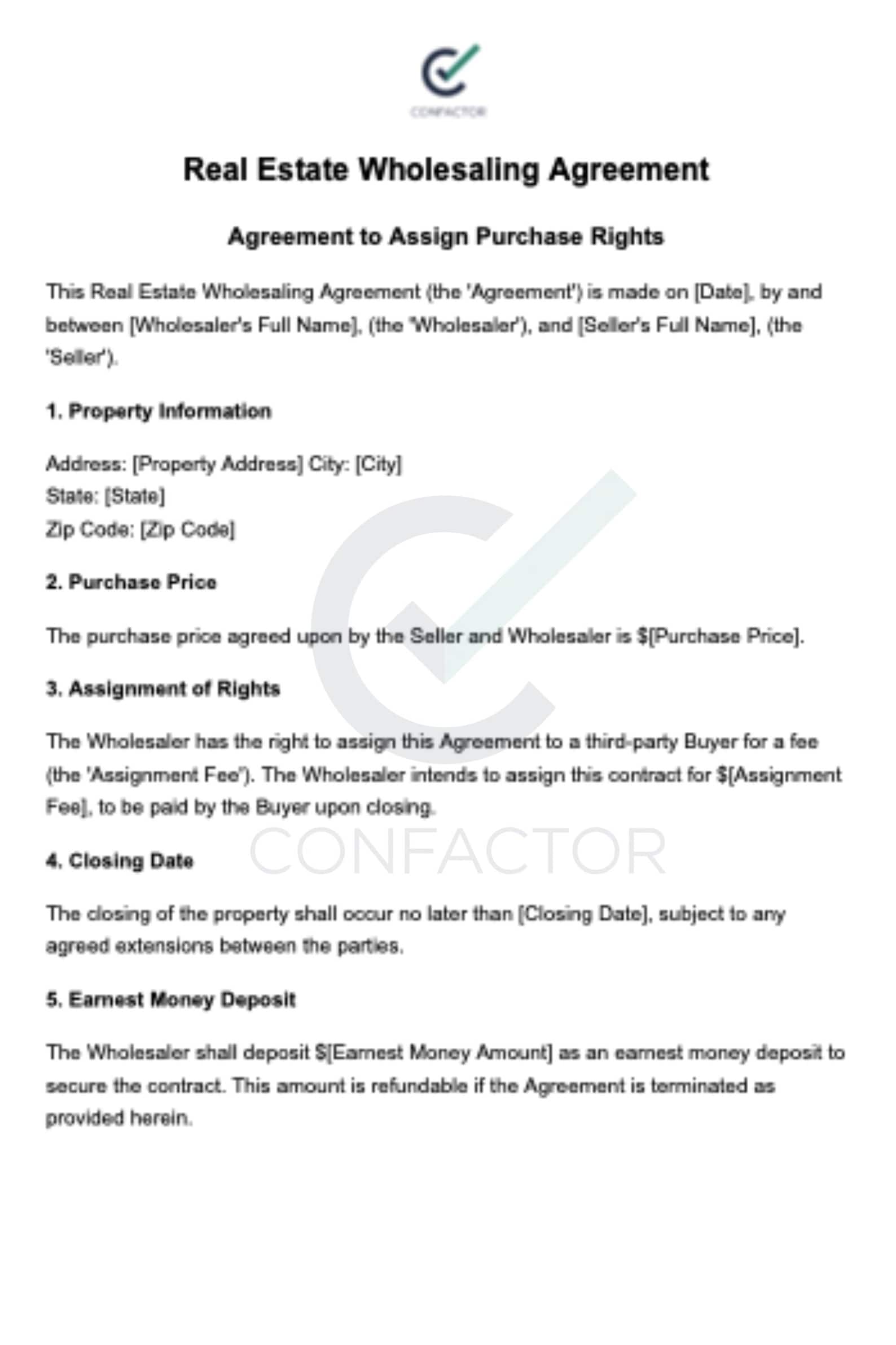 Real Estate Wholesaling Agreement wholesale House Contract wholesale 
