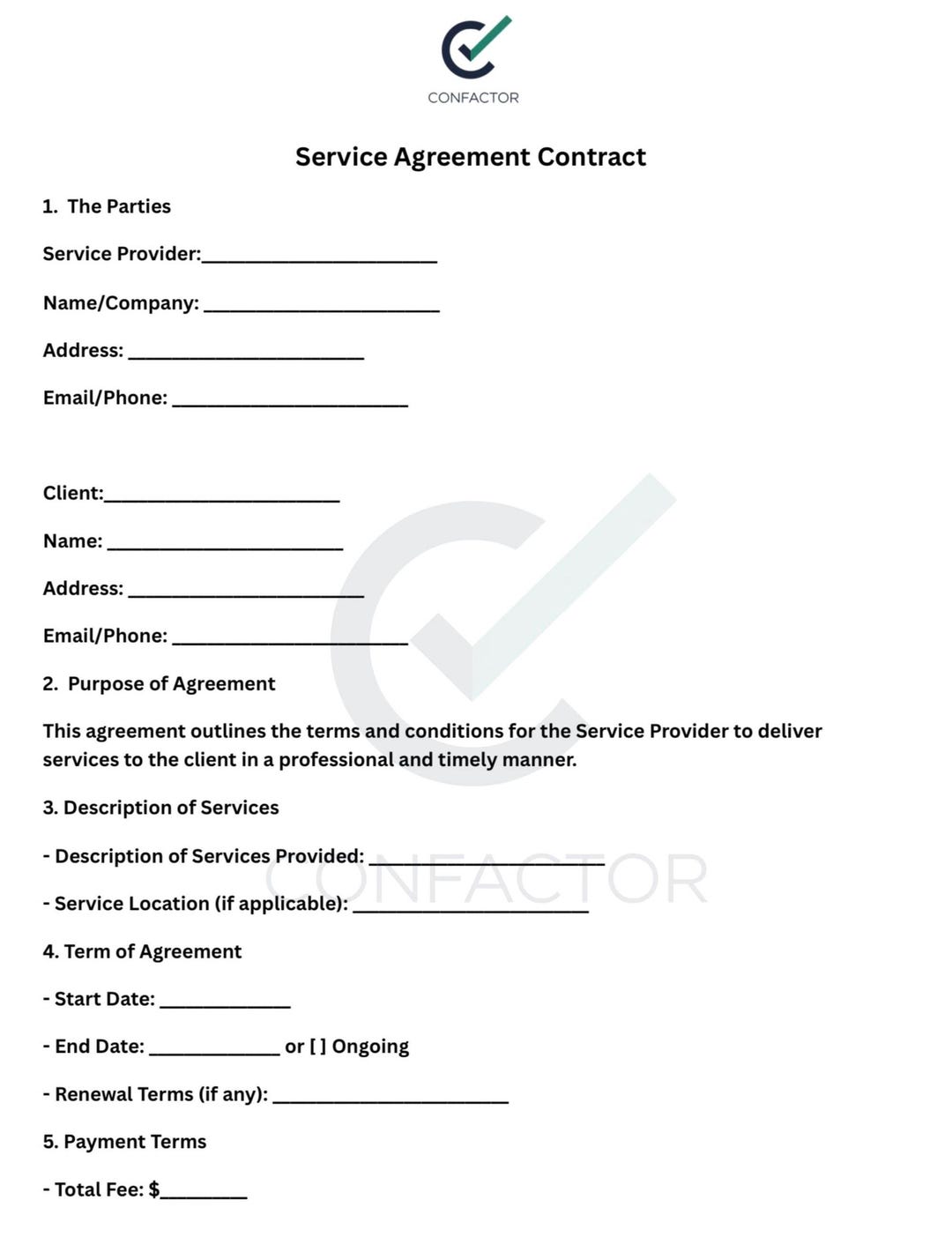 Professional Service Agreement Contract: Fillable PDF Template - Etsy