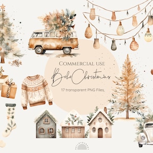 Boho Christmas Clipart Hygge Aquarell png