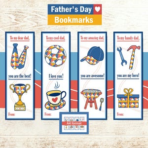Cadeau de livre marque-page pour la fête des pères. Marque-page imprimable, carte fête des pères. Bricolage pour papa.  Étiquettes et autocollants décoratifs. PDF et JPEG.