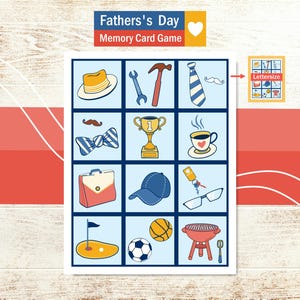Vaderdag memory kaartjes. Set afdrukbare DIY stickers en knutselplaatjes voor papa. Interactief geheugenspel. Gezellig. VS Briefformaat. PDF