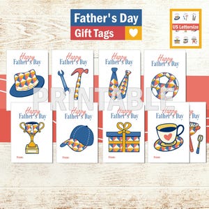 Etiquetas imprimibles para el Día del Padre, tarjeta del Día del Padre. Pequeña tarjeta de felicitación para papá. Decoración de regalo, decoración de regalo del Día del Padre. Tamaño carta de EE. UU. PDF.