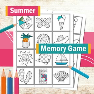 Páginas para colorear y tarjetas de memoria. Actividades para las vacaciones de verano. Dibujos de verano. Manualidades para primaria. Impresión en tamaño carta.