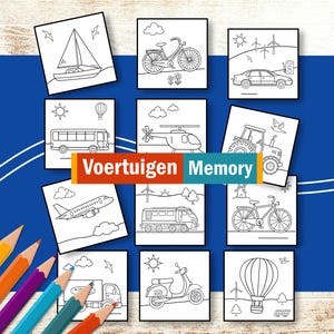 Coloring page with vehicles. Memory game for children. Worksheet teaching materials for elementary school teachers. Homeschool craft tip.