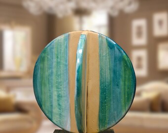 SYMBOLON to support, green ceramic and turquoise ceramic ball. Size 3.9"x 4.72".