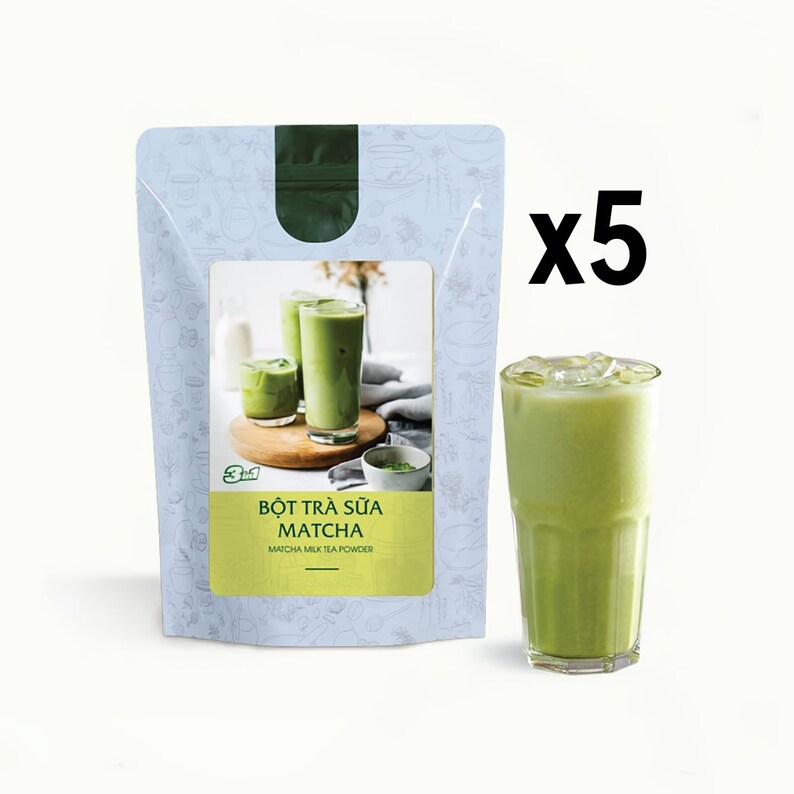 5x Matcha Milk Tea Powder 250gr, Matchaflavored Bubble Tea Instant Powder, Product of Vietnam