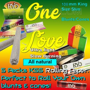 One Love  & Bob 108mm King Size Slim Natural organic papers 3 style ultra light easy to roll your own cones or blunts wrap blunt hemp paper