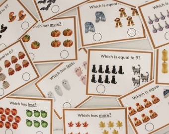 Confronto dei numeri 1-10 Flash Card - Tema autunnale