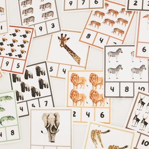 Räkna siffror 1-10 Flashkort - Safari-tema
