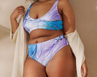 Eco-Friendly Women's All-Over Print Sustainable High-Waisted Bikini Swimwear Swim Set